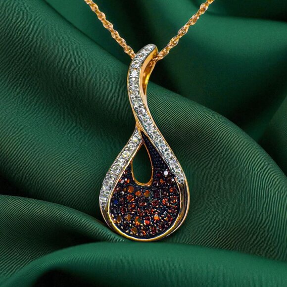 Cognac Diamond Necklace -18" Chain -10K Rose Gold - 1/5 CT T.W. -Pear Teardrop - Picture 1 of 16